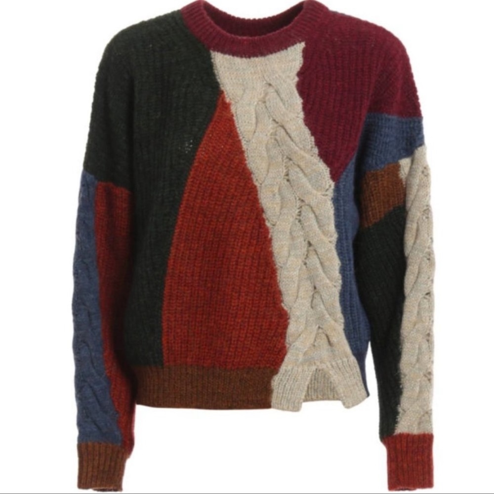 Isabel Marant Étoile Patchwork Colorblock Wool Knit Sweater Pullover